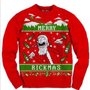 RICK AND MORTY UGLY CHRISTMAS SWEATER MERRY RICKMAS SZ S